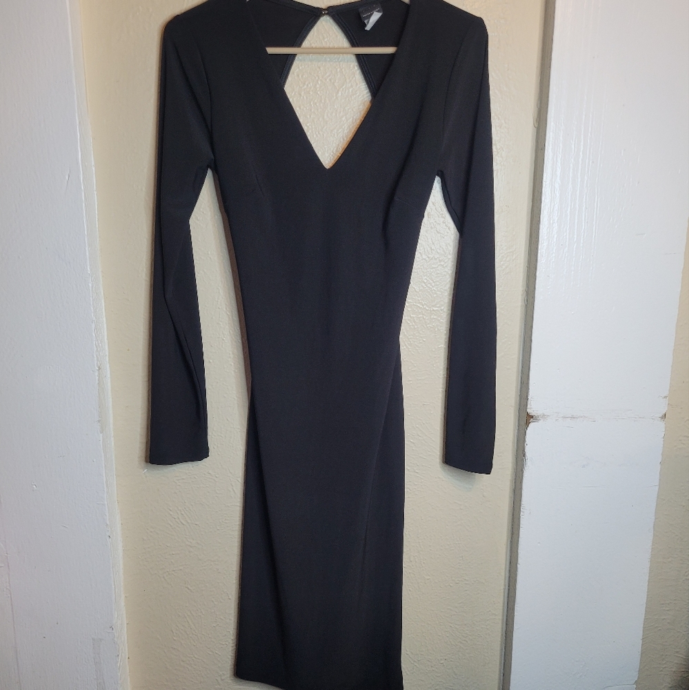 Long Sleeve Black V-Neck Bodycon Dress